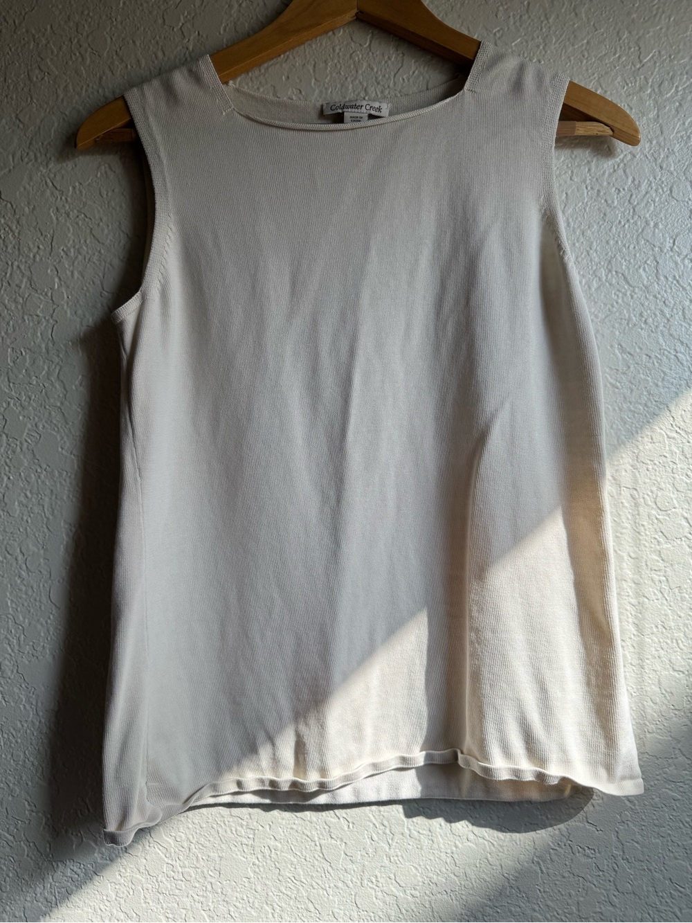 Coldwater Creek Silk Cotton Blend Ribbed Knit Tank Top Shell Cream SzM